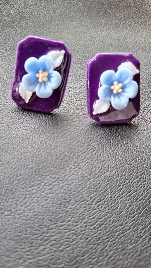 Cercei Florali Midnight Bloom Modelaj Manual 2 cm Mov & Bleu