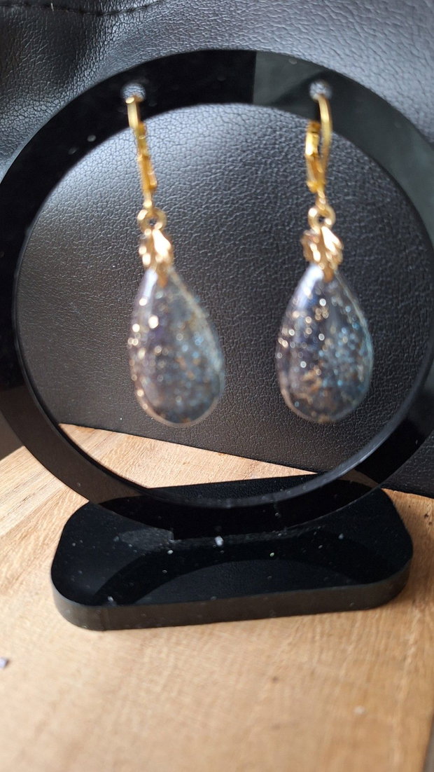 Cercei Stardust Teardrop Rășină Epoxidică & Glitter Accente Aurii
