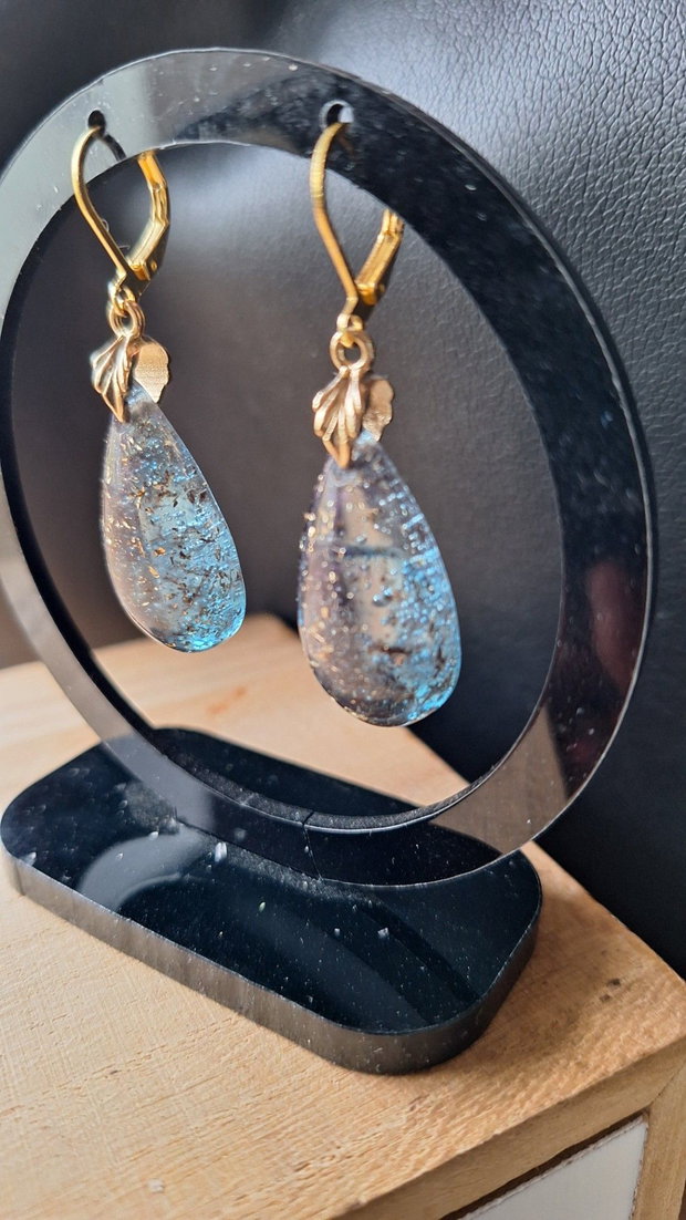 Cercei Stardust Teardrop Rășină Epoxidică & Glitter Accente Aurii