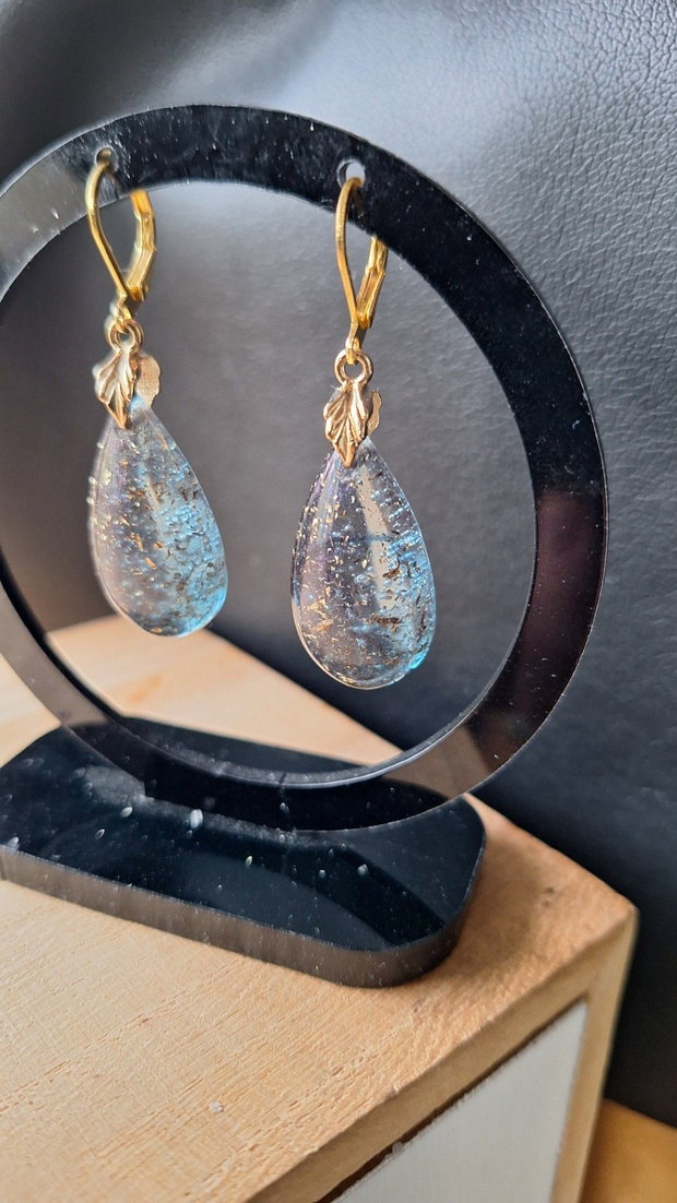 Cercei Stardust Teardrop Rășină Epoxidică & Glitter Accente Aurii
