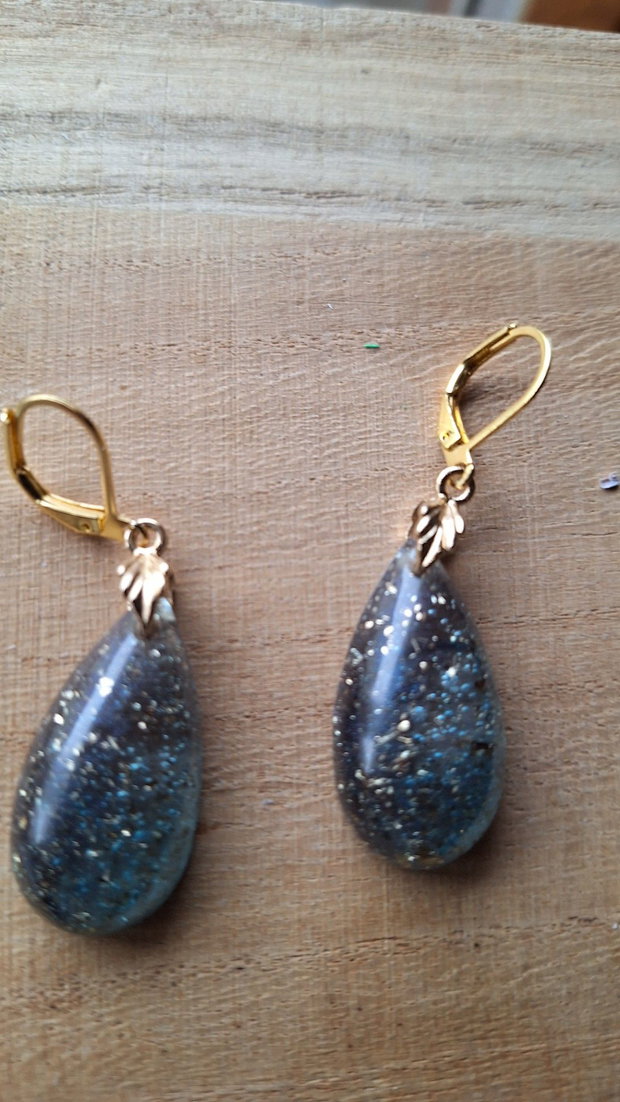 Cercei Stardust Teardrop Rășină Epoxidică & Glitter Accente Aurii