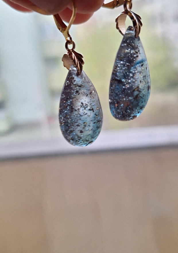 Cercei Stardust Teardrop Rășină Epoxidică & Glitter Accente Aurii