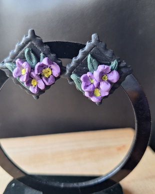 Cercei Secret Garden  Miniaturi Florale în Ramă Baroc  Lut Polimeric
