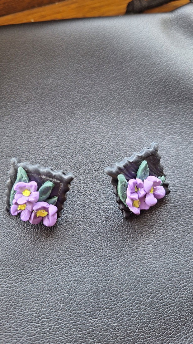 Cercei Secret Garden Miniaturi Florale în Ramă Baroc Lut Polimeric