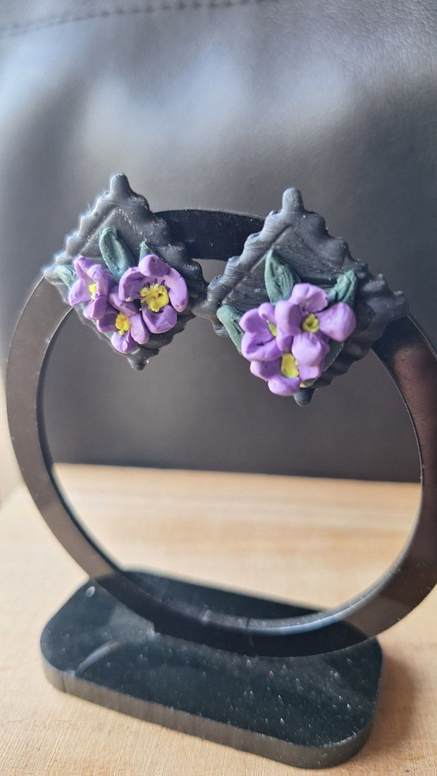 Cercei Secret Garden Miniaturi Florale în Ramă Baroc Lut Polimeric