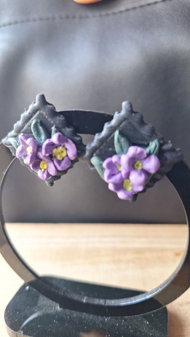Cercei Secret Garden Miniaturi Florale în Ramă Baroc Lut Polimeric