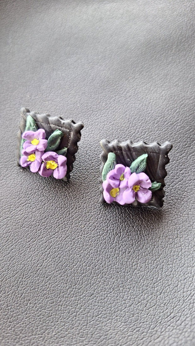 Cercei Secret Garden Miniaturi Florale în Ramă Baroc Lut Polimeric