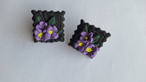 Cercei Secret Garden Miniaturi Florale în Ramă Baroc Lut Polimeric