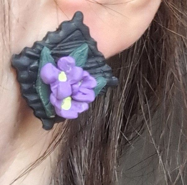 Cercei Secret Garden Miniaturi Florale în Ramă Baroc Lut Polimeric
