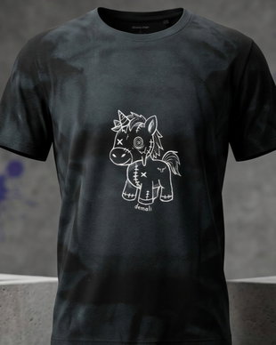 Tricou Negru Pictat Manual - "Plushy Unicorn"