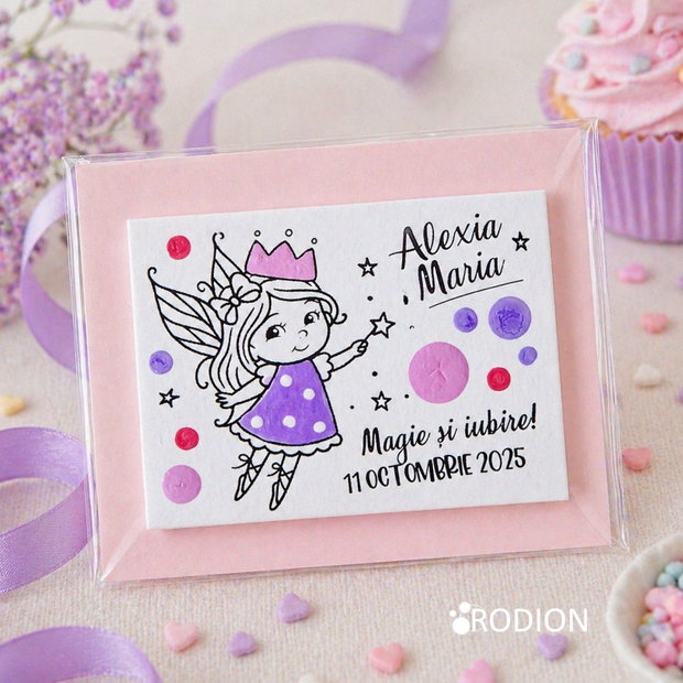 Marturii personalizate fetita Zana, pictate manual, magnetice