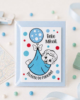 Marturii botez magnetice personalizate pictat manual bebe cu balon