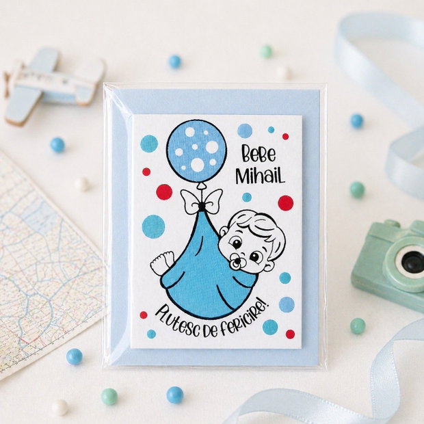 Marturii botez magnetice personalizate pictat manual bebe cu balon
