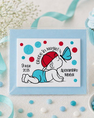 Marturii botez bebe personalizate pictate manual magnetice