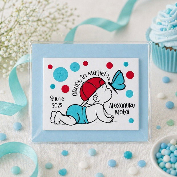 Marturii botez bebe personalizate pictate manual magnetice
