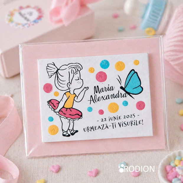 Marturii personalizate botez, pictate manual, magnetice balerina