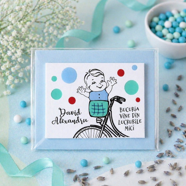 Marturii personalizate botez handmade pictate magnetice baietel