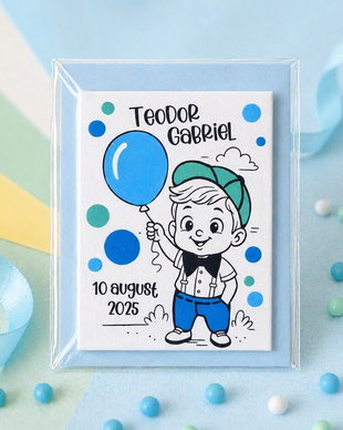 Marturii botez baietel pictate manual personalizate cu nume si mesaj