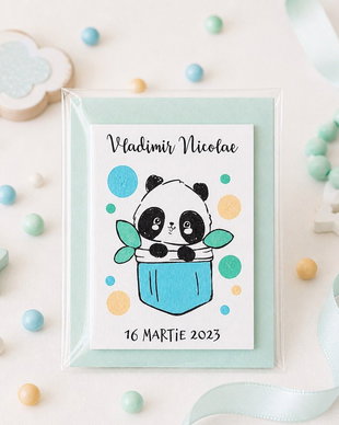Marturii botez ursulet panda cu magnet personalizate pictate