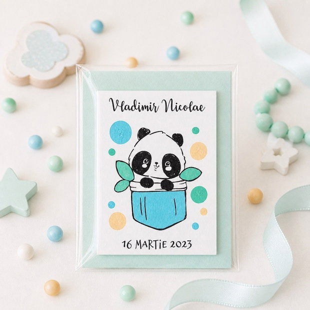 Marturii botez ursulet panda cu magnet personalizate pictate