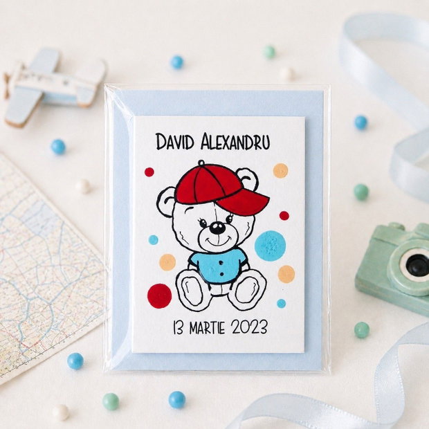 Marturii botez ursulet handmade personalizate cu nume