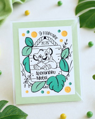 Marturii botez Simba personalizate pictate manual cu magnet