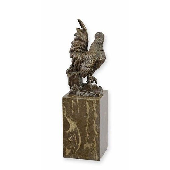 Cocos-statueta din bronz cu soclu marmura