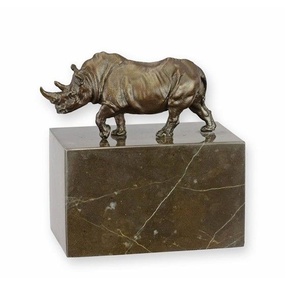 Rinocer-statueta din bronz cu soclu marmura