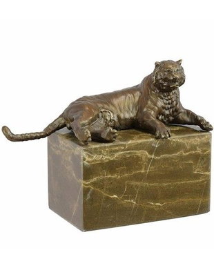 Tigru sezand-statueta din bronz cu soclu marmura