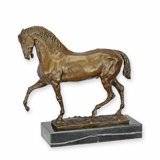 Cal la trap-statueta din bronz cu soclu marmura