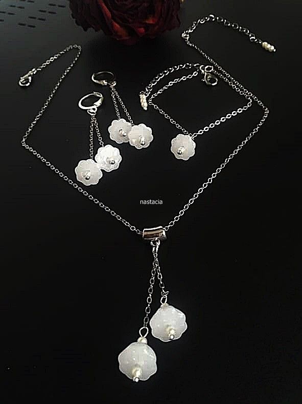 set argintat cu margaritarele de jad