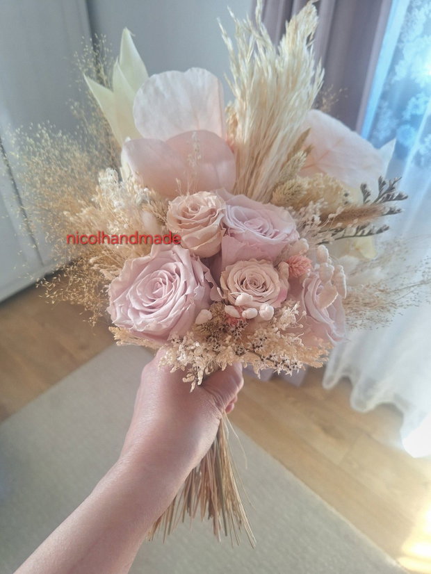 Buchet mireasa roz/ ivoire