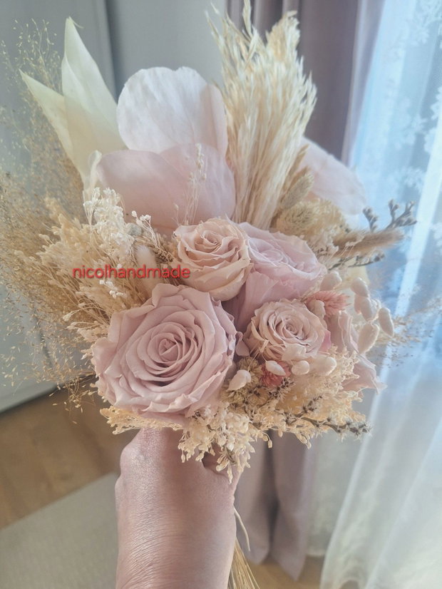 Buchet mireasa roz/ ivoire