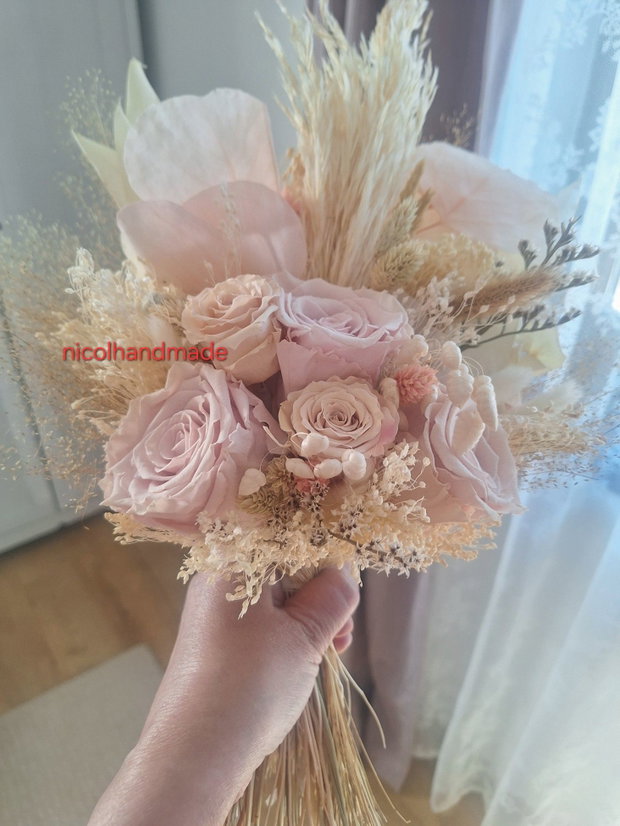 Buchet mireasa roz/ ivoire