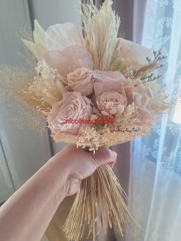 Buchet mireasa roz/ ivoire