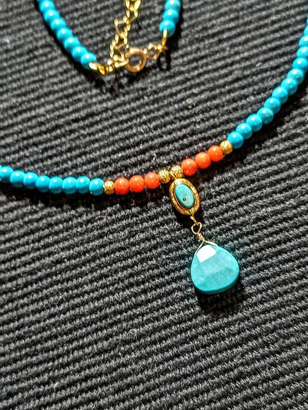 Rezervat Colier vermeil turcoaz reconstruit coral charm cupru placat cu aur brioleta turcoaz natural minimalist boho chic trendy