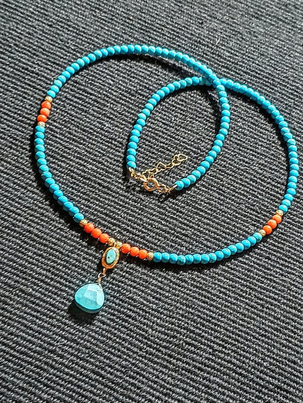 Rezervat Colier vermeil turcoaz reconstruit coral charm cupru placat cu aur brioleta turcoaz natural minimalist boho chic trendy