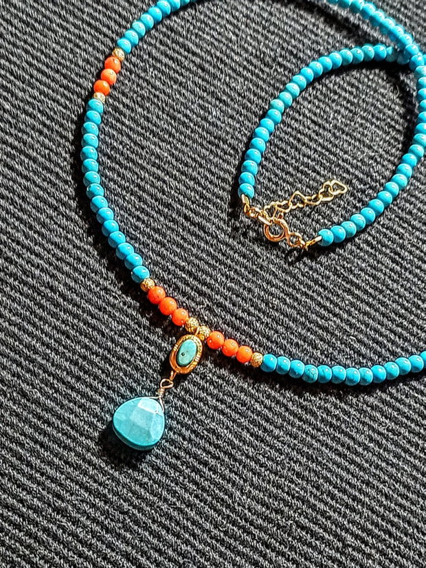 Rezervat Colier vermeil turcoaz reconstruit coral charm cupru placat cu aur brioleta turcoaz natural minimalist boho chic trendy