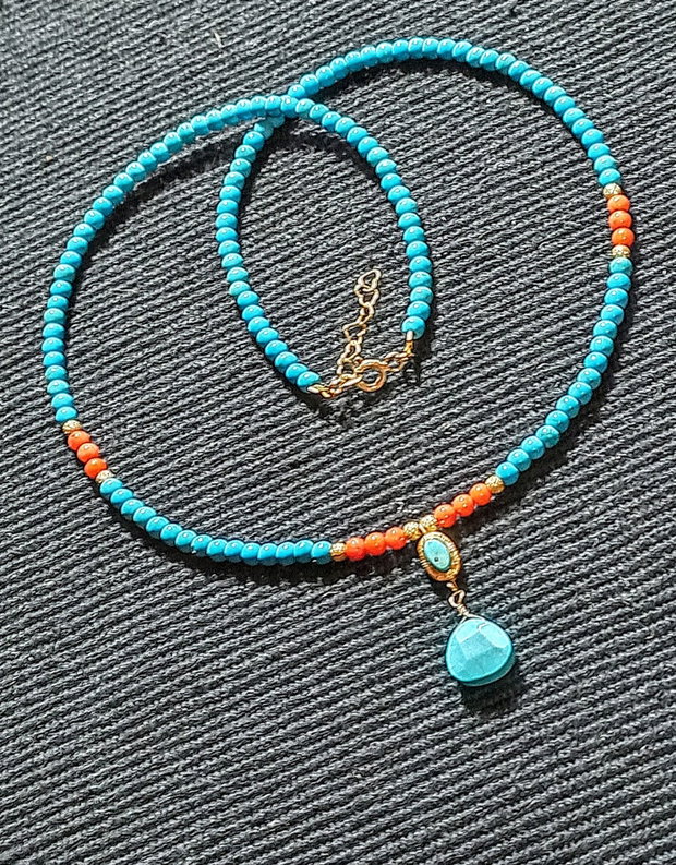 Rezervat Colier vermeil turcoaz reconstruit coral charm cupru placat cu aur brioleta turcoaz natural minimalist boho chic trendy