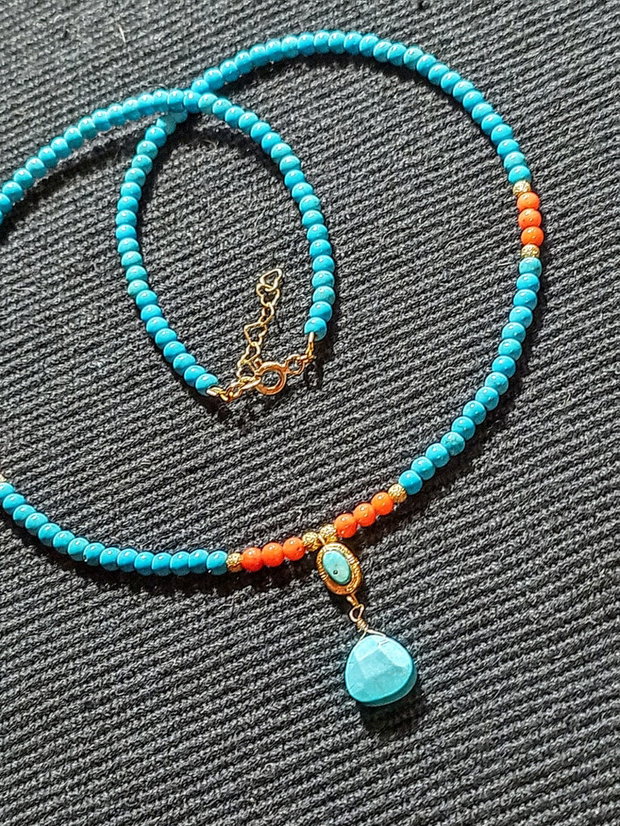Rezervat Colier vermeil turcoaz reconstruit coral charm cupru placat cu aur brioleta turcoaz natural minimalist boho chic trendy
