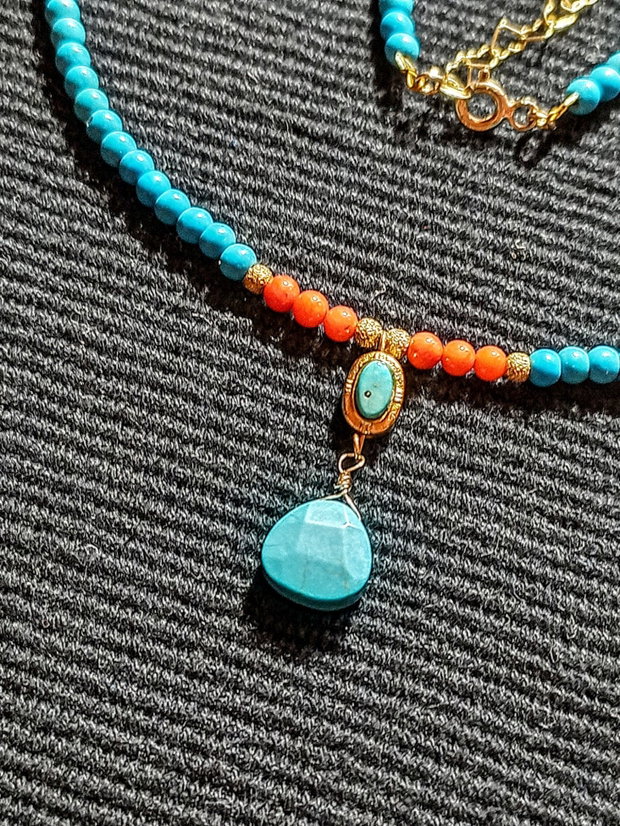 Rezervat Colier vermeil turcoaz reconstruit coral charm cupru placat cu aur brioleta turcoaz natural minimalist boho chic trendy