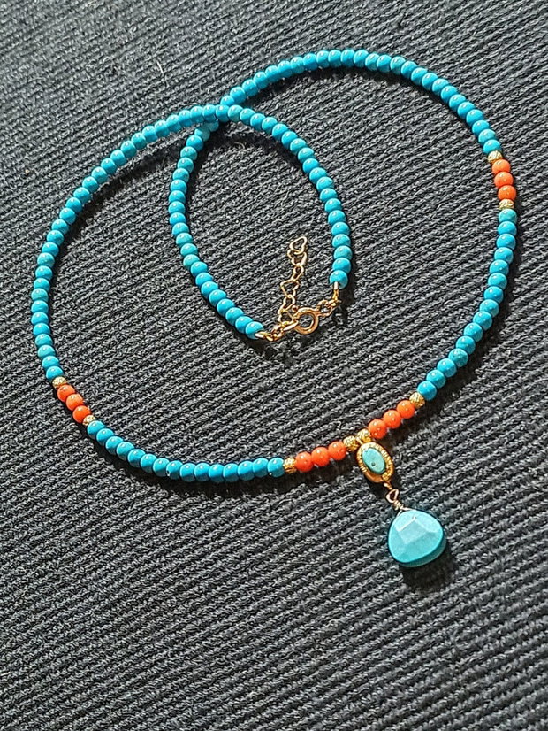Rezervat Colier vermeil turcoaz reconstruit coral charm cupru placat cu aur brioleta turcoaz natural minimalist boho chic trendy