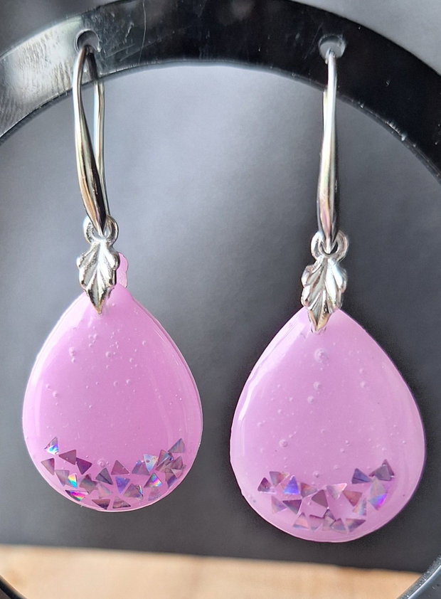 Cercei din Rășină Lila cu Glitter Holografic