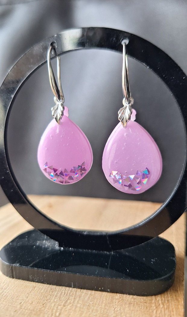 Cercei din Rășină Lila cu Glitter Holografic