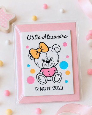 Marturii botez ursulet cu magnet personalizate cu nume