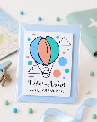 Marturii botez balon cu aer magnetice personalizate pictat manual