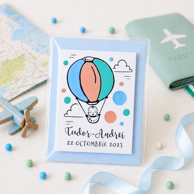 Marturii botez balon cu aer magnetice personalizate pictat manual