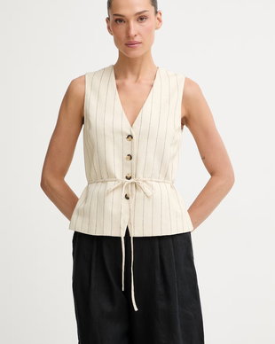 Rag & Bone Vestă cu un singur rând de nasturi pentru femei, cu amestec de in Paulette