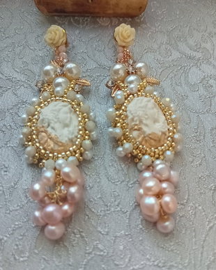 Cercei camee portelan rece,perle cultura,perle shell