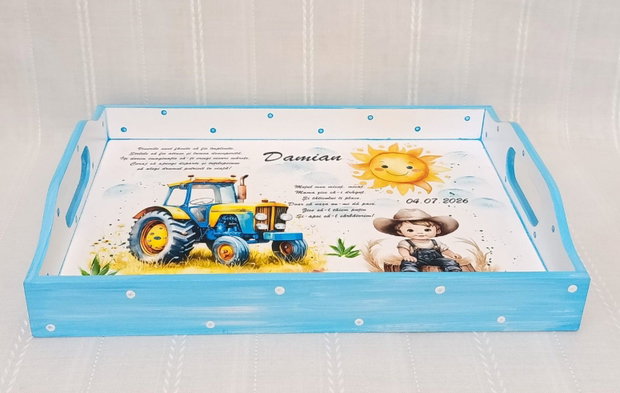 Tavita/set de mot baietel cu tractor